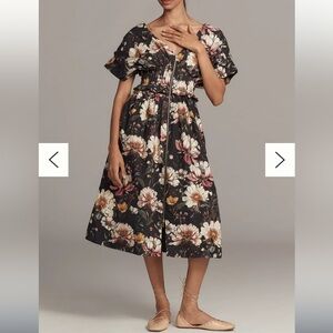 ANTHROPOLOGIE V-Neck Zip-Front Floral Midi Dress NWT
